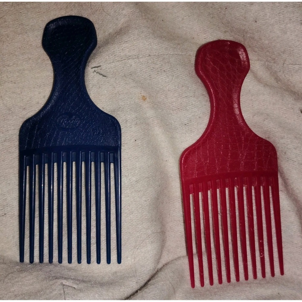 Vintage Goody Hair Comb Picks 2 set Crocodile Texture lift 6.5" Blue Magenta 80s